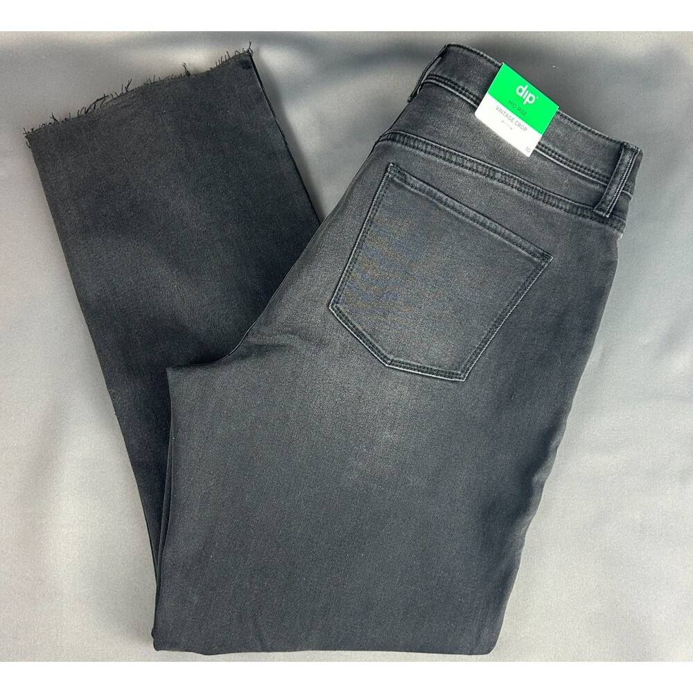 DIP Mid Rise Vintage Crop Black Raw Hem Jeans NWT Size 10 - Picture 9 of 16